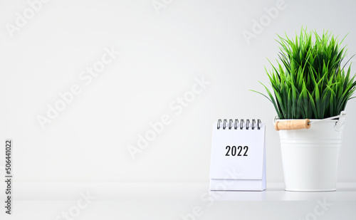 Calendar 2022 on White table background.Time planning, day counting and holidays