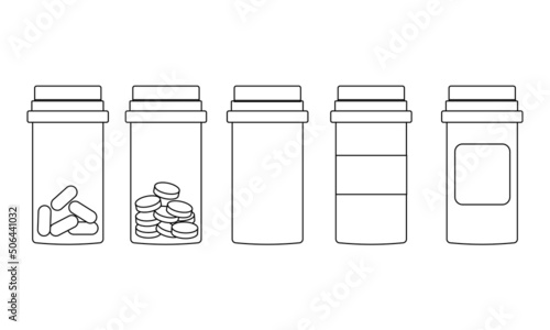 A set of medical tall bottles with a line style label.