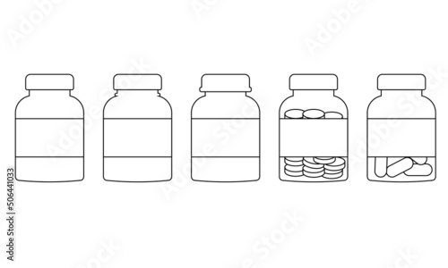 A set of medical bottles with a line style label.