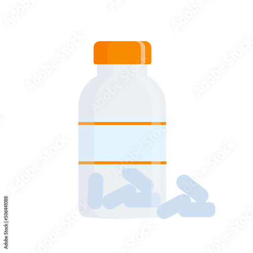 Medical bottle with capsules. Vector flat illustration