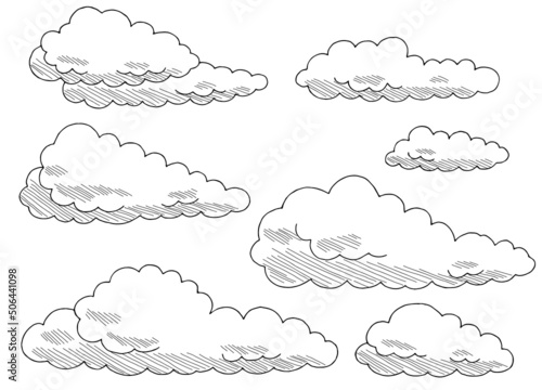 Clouds set graphic black white isolated sketch illustration vector 