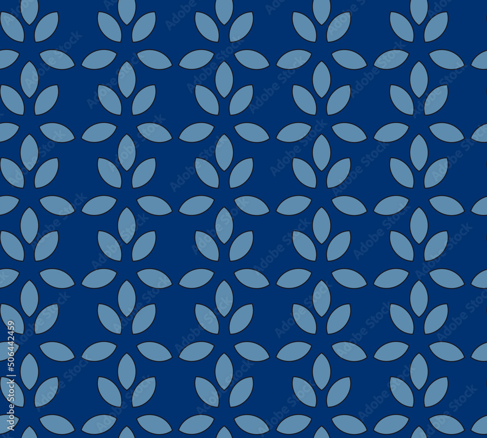 Fototapeta premium Seamless decorative vector patterns in Japanese style. Modern illustrations of blue linear art for wallpaper, flyers, covers, banners, minimalistic decorations, backgrounds.