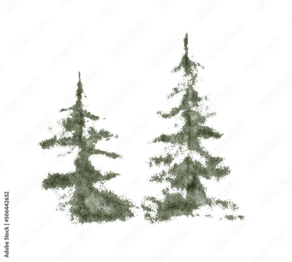 Obraz premium watercolor background drawn landscape of foggy forest, winter hill. Wild nature. Watercolor Tree