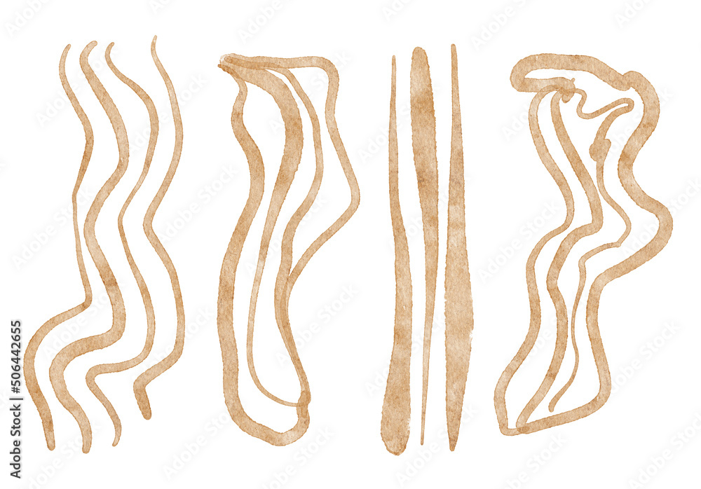 Fototapeta premium Watercolor forest set. Brown line art drawing. Abstract