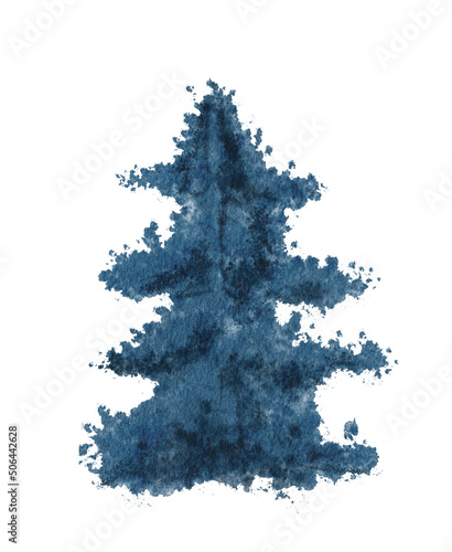 watercolor background drawn landscape of foggy forest, winter hill. Wild nature. Watercolor Tree