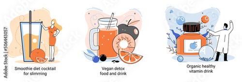 Green smoothie as healthy diet cocktail for slimming tiny person concept. Vegan detox food and drink as organic and vitamin full beverage from straw. Raw ingredient blend nutrition for energy and diet