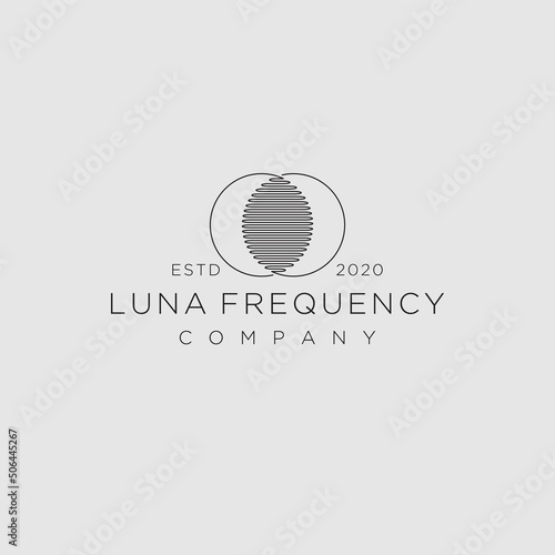 Luna logo with music equalizer symbol. Electronic audio icon wave sign. Vector illustration minimal line art.
