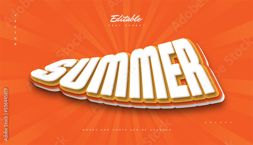 Summer Text in White and Orange Style with 3D and Wavy Effect. Editable Cartoon Text Style Effect