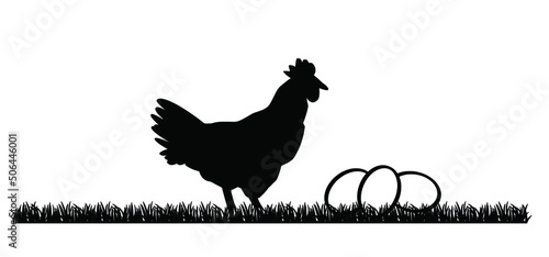 Foto Cartoon stick rooster or hen with egg, line pattern