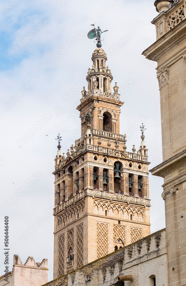 Giralda, bell tower of the cathedral of the city of Seville, in Andalusia (Spain)