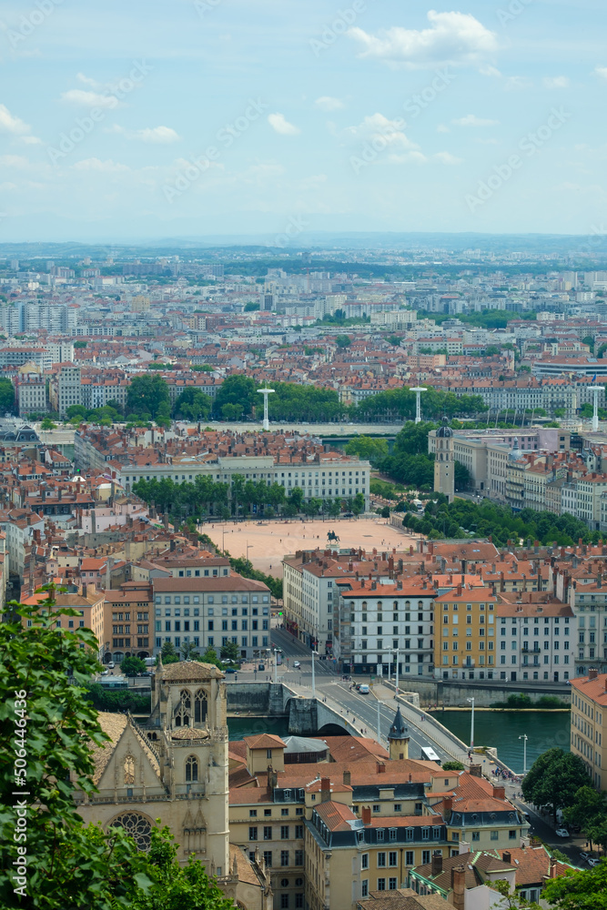 Panoramic view of the large square Bellevue, in the center of Lyon