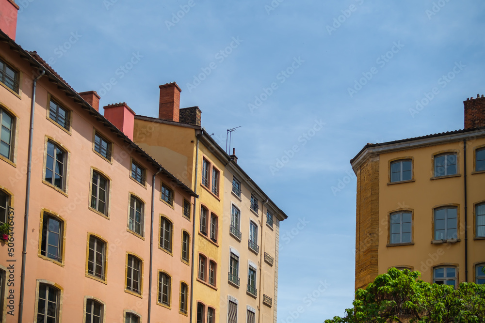 Typical colourful residential buildings in the old city of Lyon