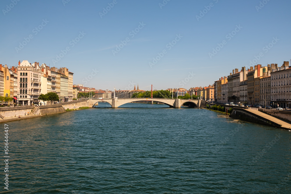 Panoramic view of the river Saone in Lyon France