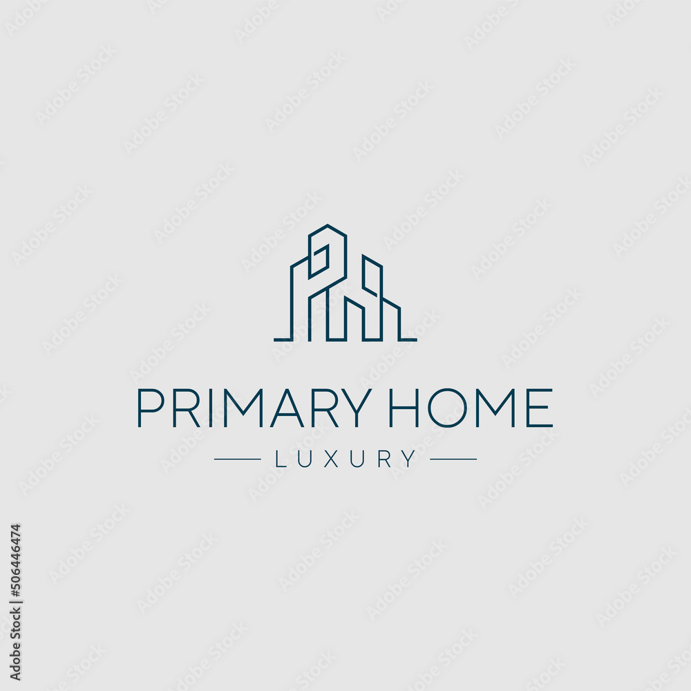 Initial letter PH with home modern architecture line minimalist logo vector design template