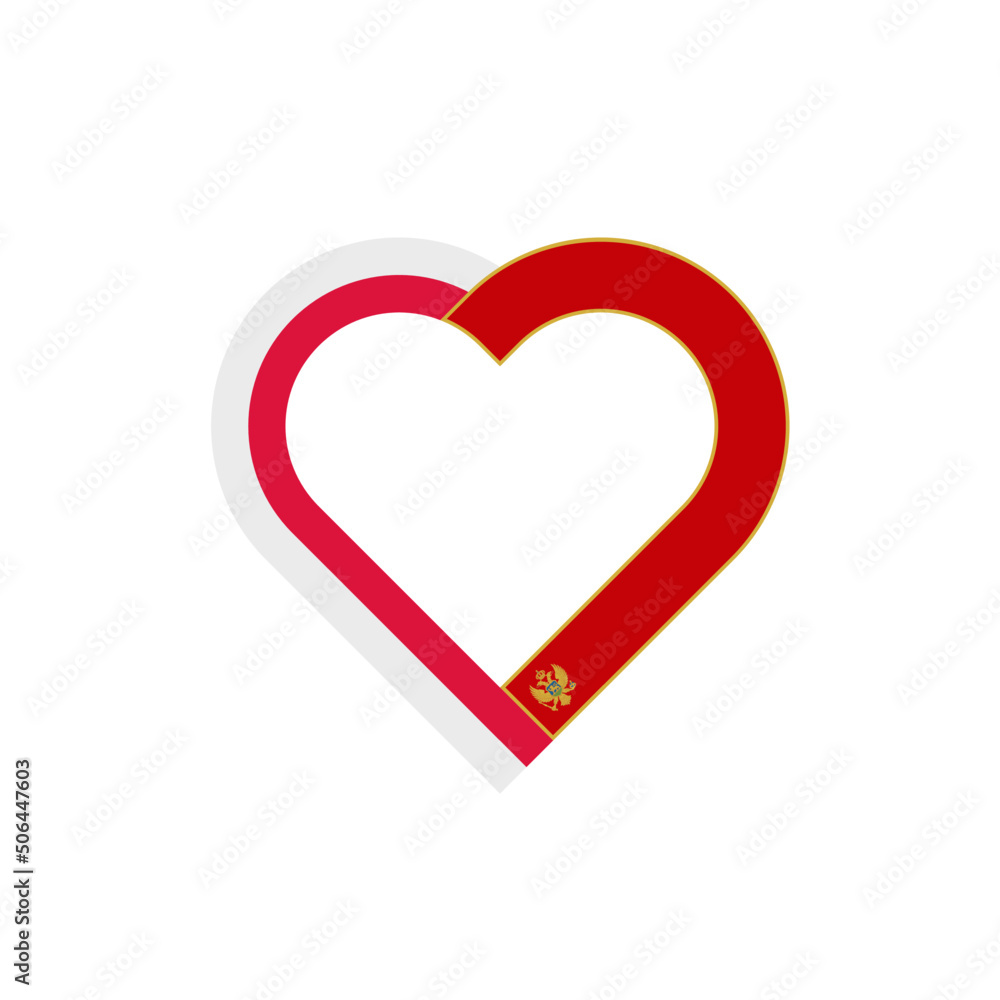 unity concept. heart ribbon icon of poland and montenegro flags. vector illustration isolated on white background unity concept. heart ribbon icon of poland and montenegro flags. vector illustration isolated on white background