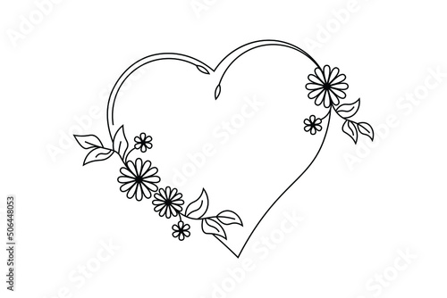 floral drawing love frame, flower love frame vector