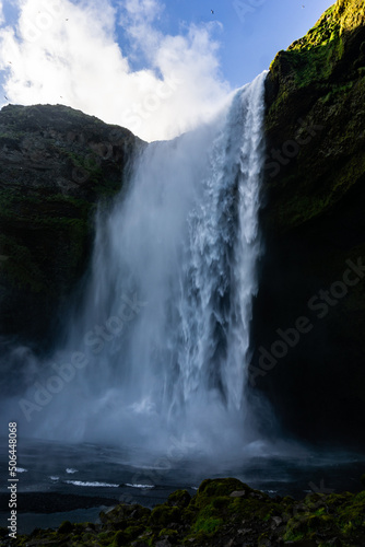 Skogafoss waterfall in Iceland at sunset