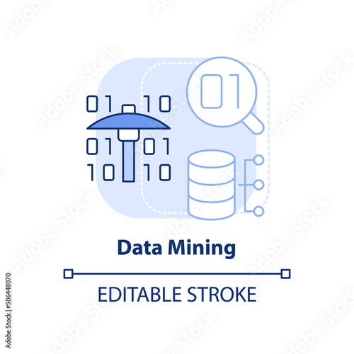 Data mining light blue concept icon. Examine large datasets abstract idea thin line illustration. Anomaly analysis. Isolated outline drawing. Editable stroke. Arial, Myriad Pro-Bold fonts used