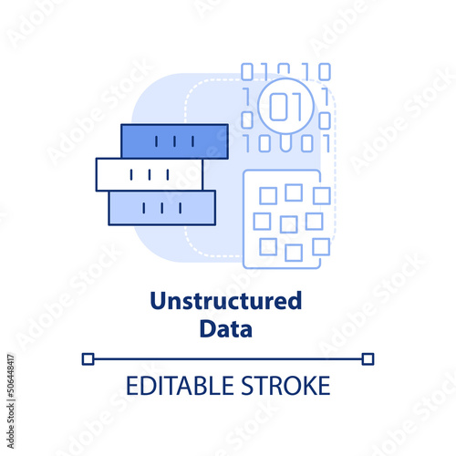 Unstructured data light blue concept icon. Big data type abstract idea thin line illustration. Unorganized storage systems. Isolated outline drawing. Editable stroke. Arial, Myriad Pro-Bold fonts used