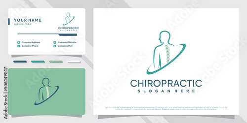 Chiropractic logo design for massage teraphy with business card template Premium Vector