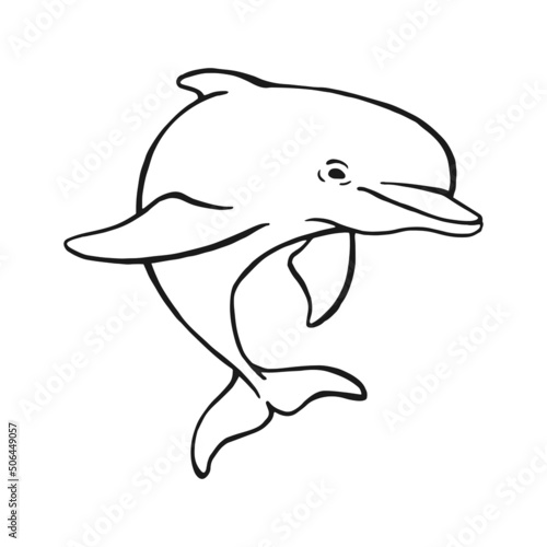 Hand drawn dolphin. Vector illustration in sketch style. Jumping dolphin isolated on white background.