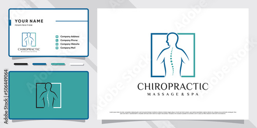 Chiropractic logo design for massage teraphy with business card template Premium Vector