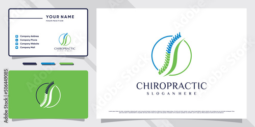 Chiropractic logo design for massage teraphy with business card template Premium Vector