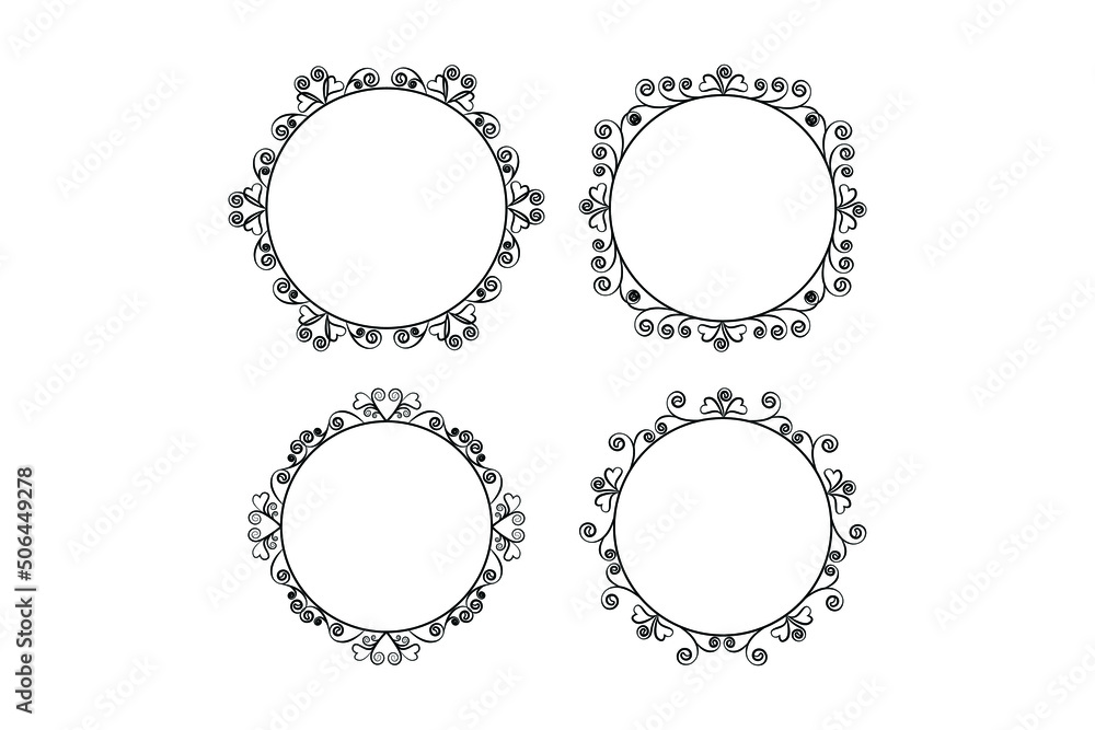  floral circle frame ,flower outline frame vector set