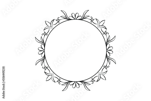 floral circle frame, flower drawing vector