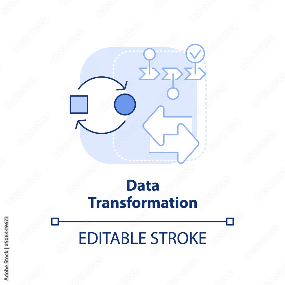 Data transformation light blue concept icon. Data mining process abstract idea thin line illustration. Changing format. Isolated outline drawing. Editable stroke. Arial, Myriad Pro-Bold fonts used Data transformation light blue concept icon. Data mining process abstract idea thin line illustration. Changing format. Isolated outline drawing. Editable stroke. Arial, Myriad Pro-Bold fonts used