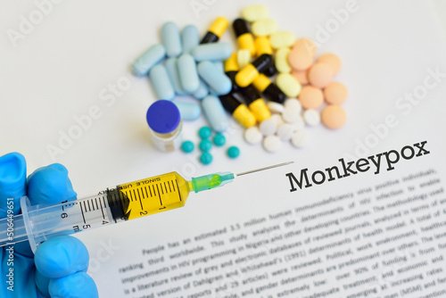 Syringe with drugs for Monkeypox virus treatment, new epidemic disease in 2022 photo