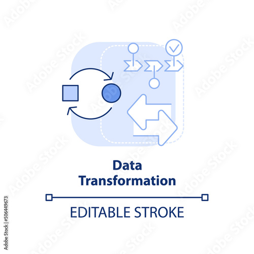 Data transformation light blue concept icon. Data mining process abstract idea thin line illustration. Changing format. Isolated outline drawing. Editable stroke. Arial, Myriad Pro-Bold fonts used