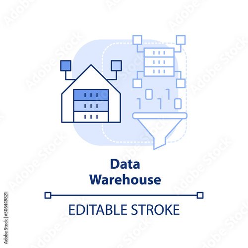 Data warehouse light blue concept icon. Information repository abstract idea thin line illustration. Data management. Isolated outline drawing. Editable stroke. Arial, Myriad Pro-Bold fonts used