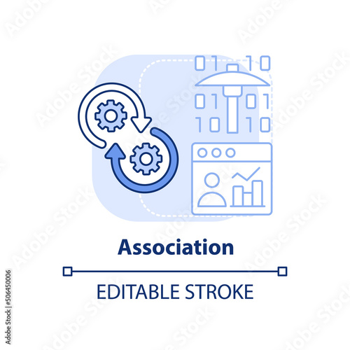 Association light blue concept icon. Data mining technique abstract idea thin line illustration. Market analysis. Isolated outline drawing. Editable stroke. Arial, Myriad Pro-Bold fonts used