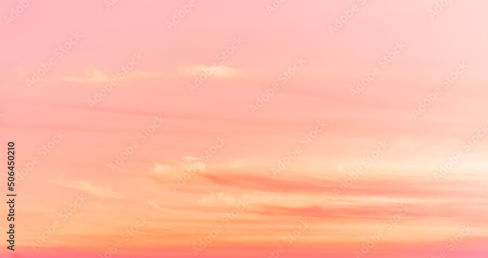 Colorful pink sky and yellow, orange romantic in the evening 