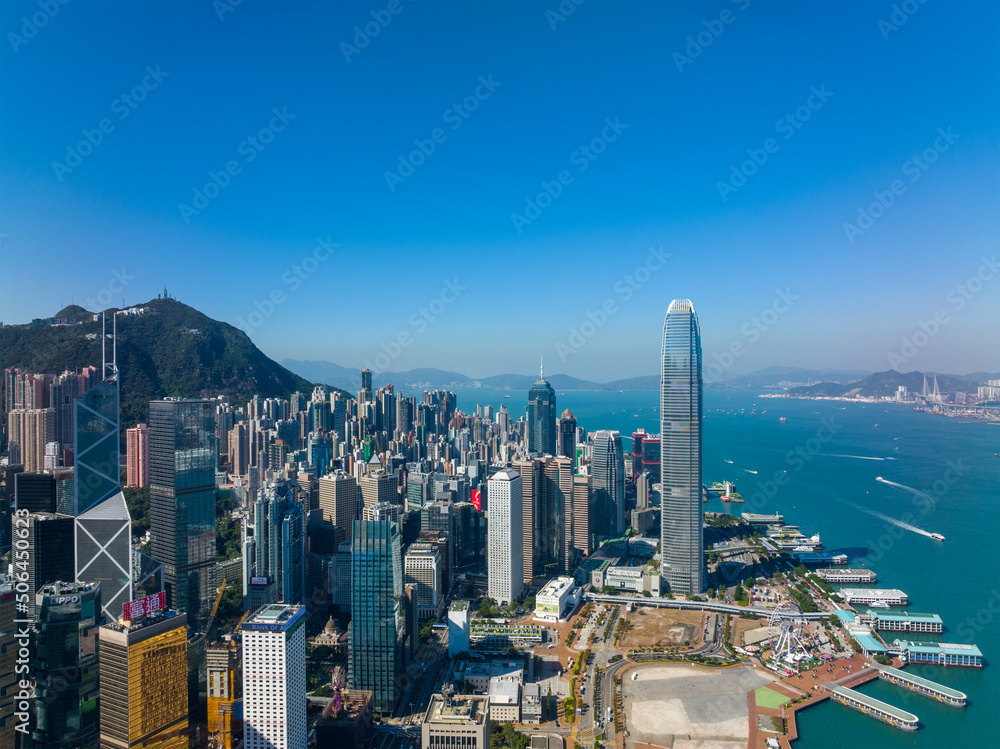 Obraz na plátně Top view of Hong Kong city