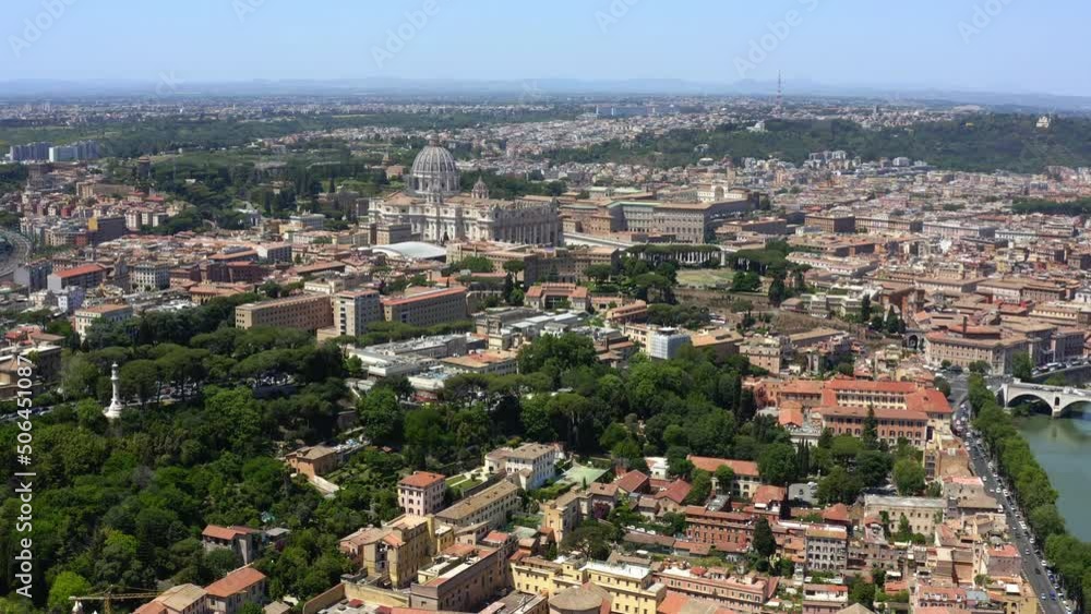 Aerial view of the historic center of Rome, Italy. The River Tiber divides the city. Aerial view of the historic center of Rome, Italy. The River Tiber divides the city.