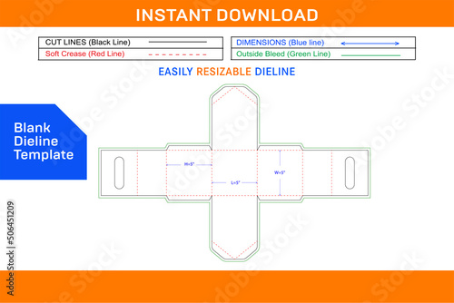 House shaped box with handle die cut template and 3D box design Blank dieline template