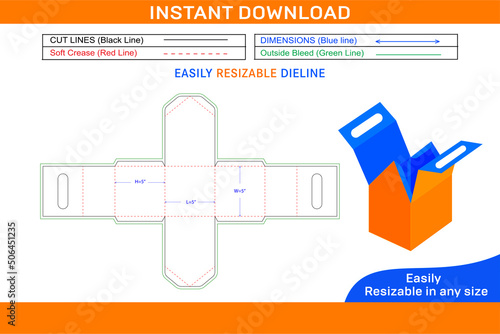 House shaped box with handle die cut template and 3D box design