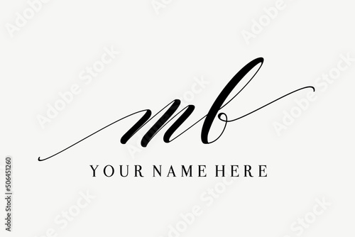 MB monogram logo.Calligraphic signature icon.Lowercase letter m, letter b.Lettering sign isolated on light fund.Wedding, fashion, beauty alphabet initials.Handwritten, decorative style characters.