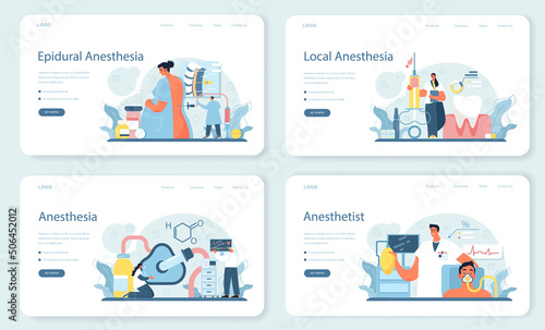 Anesthesiologist web banner or landing page set. Doctor wearing