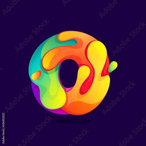 Number zero logo with juice splash, waves, and drops. Multicolor icon with glow and gradients.