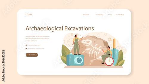 Archaeologist web banner or landing page. Ancient history scientist