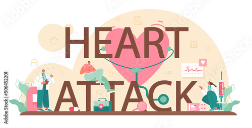 Heart attack typographic header. Idea of heart medical diagnostic