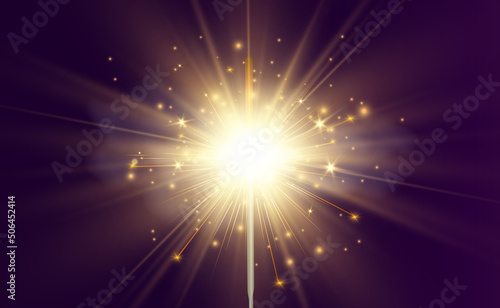 Magical light. Sparkler. Candle sparkling on the background. Realistic vector light effect. Winter, seasonal christmas decoration illustration.