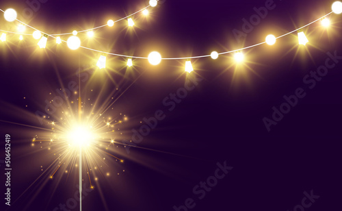 Magical light. Sparkler. Candle sparkling on the background. Realistic vector light effect. Winter, seasonal christmas decoration illustration.
