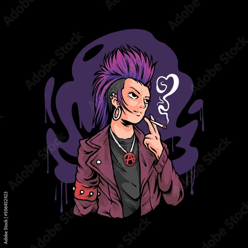 Punk Gangster tock Women Illustration Premium Vector