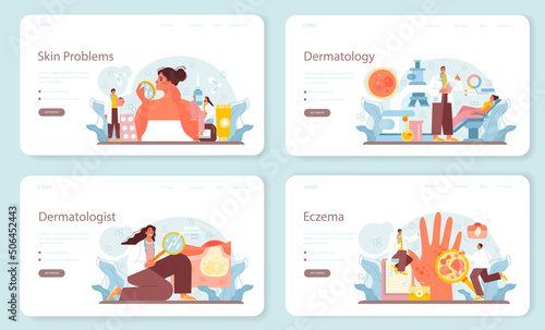 Dermatologist web banner or landing page set. Dermatology, skin care