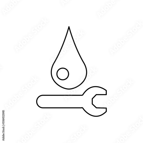 key icon with a drop of oil, repair concept, vector illustration