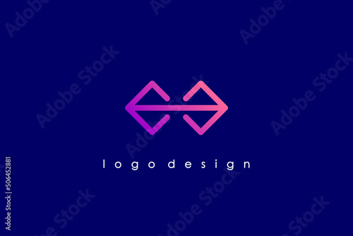 Simple Infinity Logo. Purple Line Square Arrow Infinite Symbol isolated on Blue Background. Flat Vector Design Template Element for Branding Business and Technology Logos.